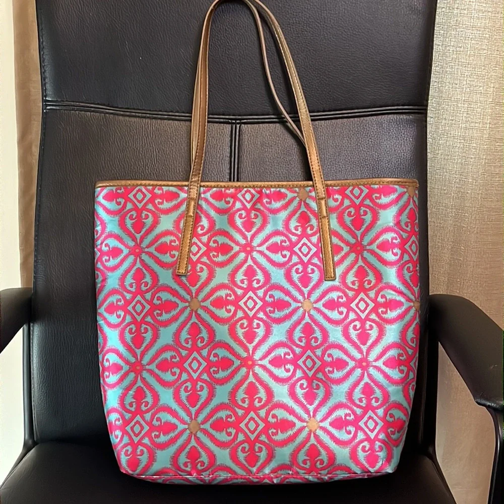Mystic Divine Pink & Blue Tote with Gold Handles - Picture 1 of 17